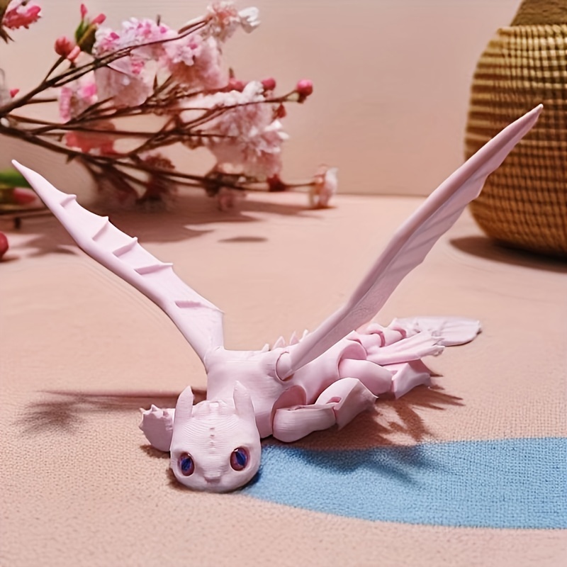 

Pink 3d Printed Dragon Figurine With Flexible Joints - Handmade Tabletop Decoration For Home, Office, Or Desk, Perfect Gift For Christmas, Thanksgiving, And Birthdays, Dragon Decor