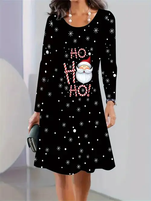 Kerstjurk voor dames, lang, ronde hals, kerstjurk, 3D-print, rendier Kerstjurk voor dames, lang, ronde hals, kerstjurk, 3D-print, rendier