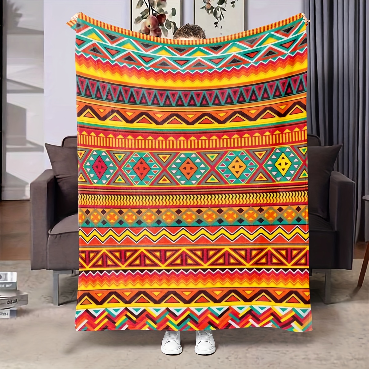 

Tribal Rug Suitable For Bed, Sofa, Chair, Living Room Decoration Soft, Comfortable, Warm And Lightweight Blanket, Suitable For Travel And Camping All