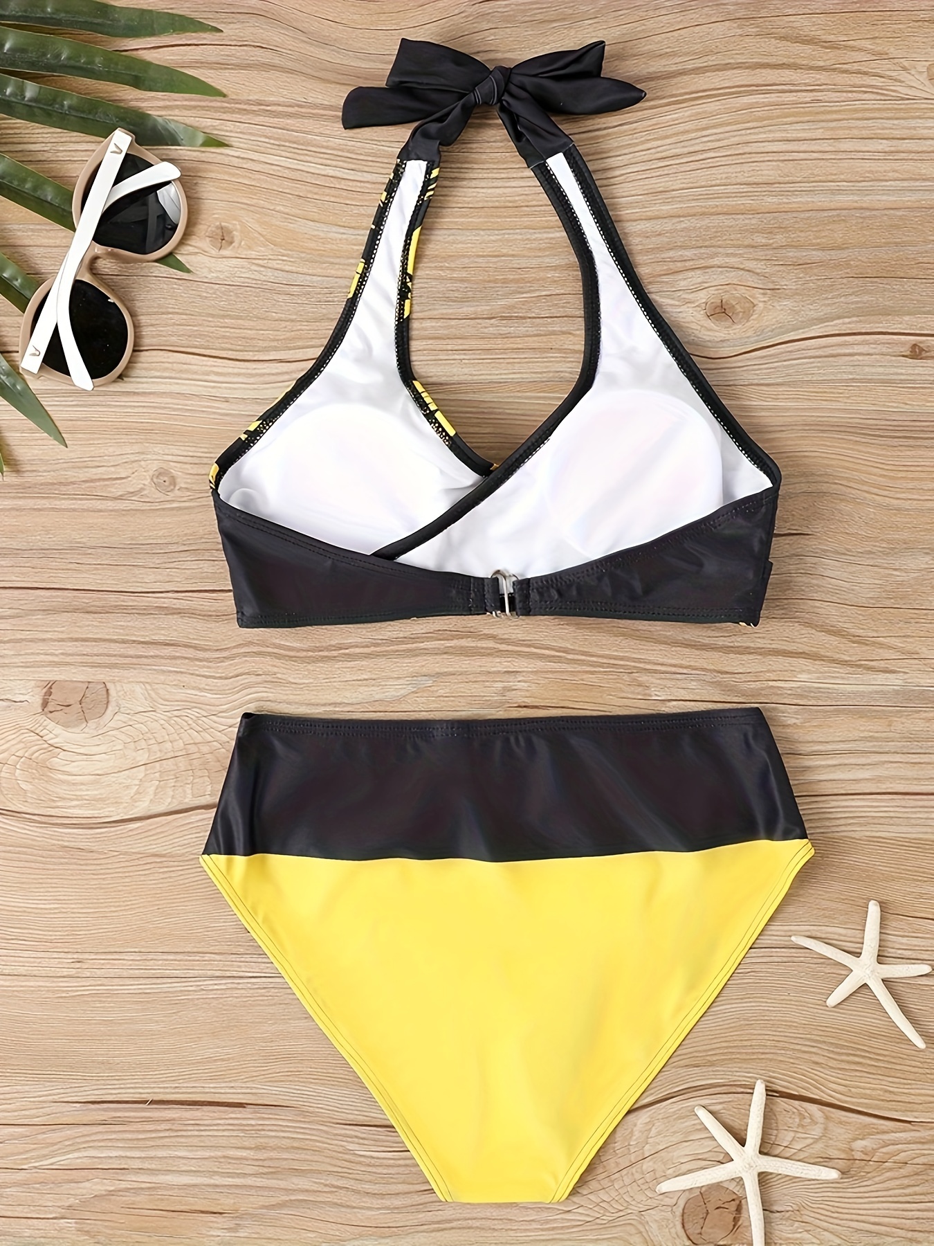 Women's Two-Piece Contrast Stripe Lace-Up Bikini Swimsuit for Beach and  Summer