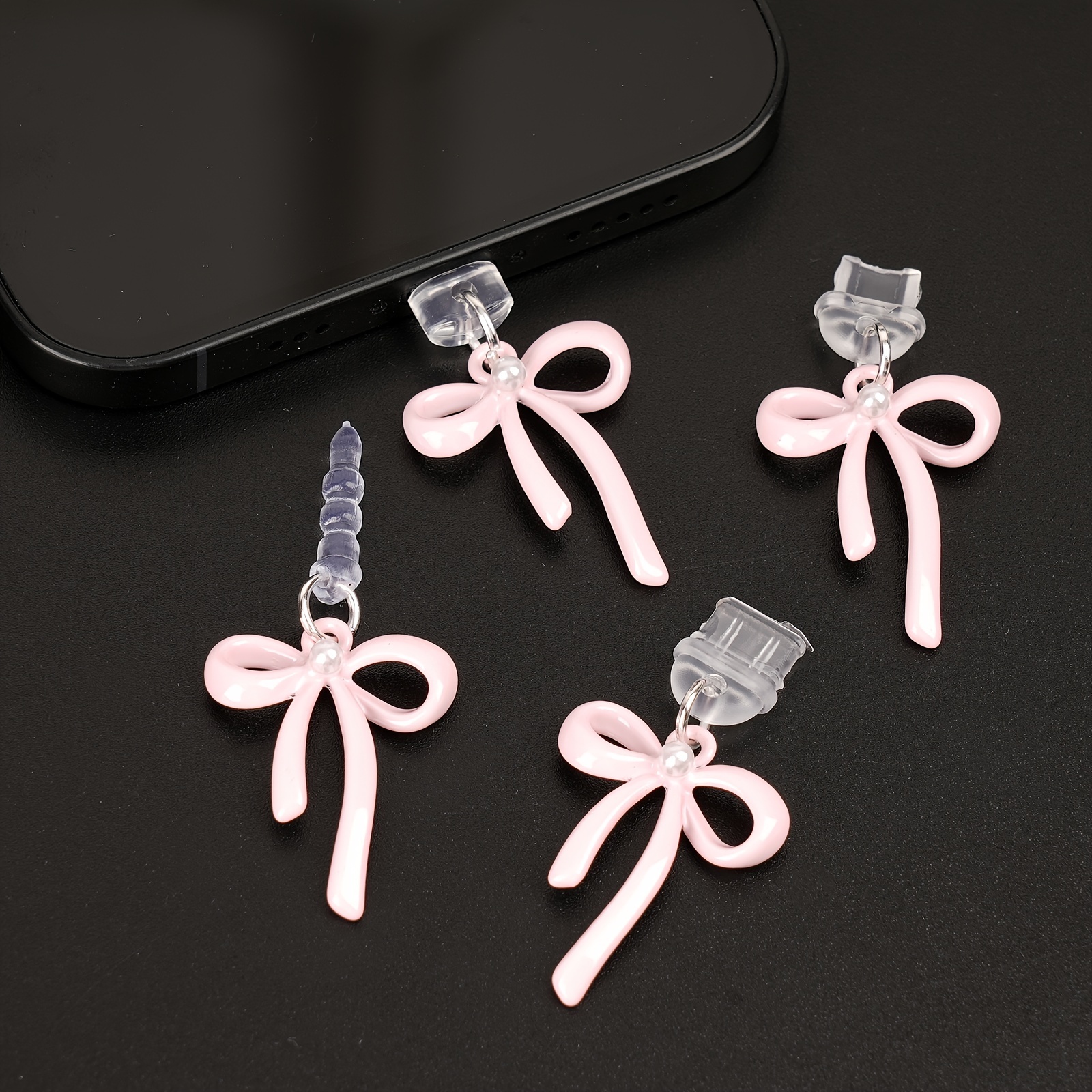 

Pink Bowknot Phone Dust Plug: Protect Your Device With A Festive Charm - Suitable For Iphone, Type-c, And Android