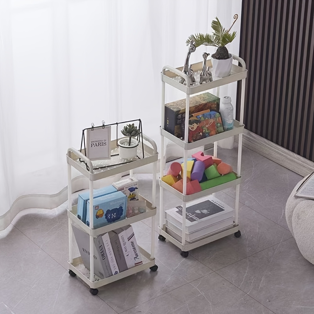

1pc Rolling Storage Rack, Multifunctional White Plastic Kitchen Bathroom Bedroom Organizer, Bathroom Organizers And Storage