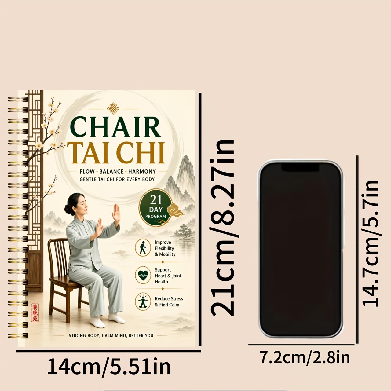 TEMU 21-day Seated Tai Guide For All Levels And Seniors – Spiral-bound Book With Gentle Flowing Balance Exercises, Color-coded Routines, And A