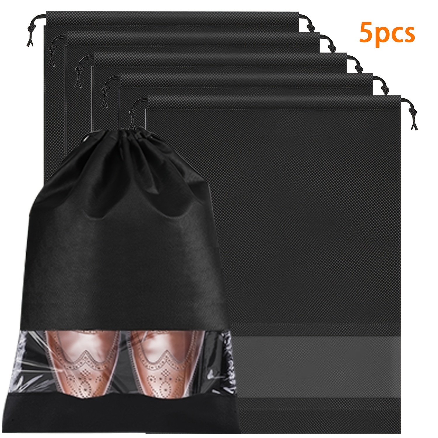 E-shop 5er-Pack Schuhbeutel aus Vliesstoff, tragbare Reiseschuhbeutel mit Seil für Damen und Herren, Reisezubehör, Reiseschuhbeutel für große Schuhe,