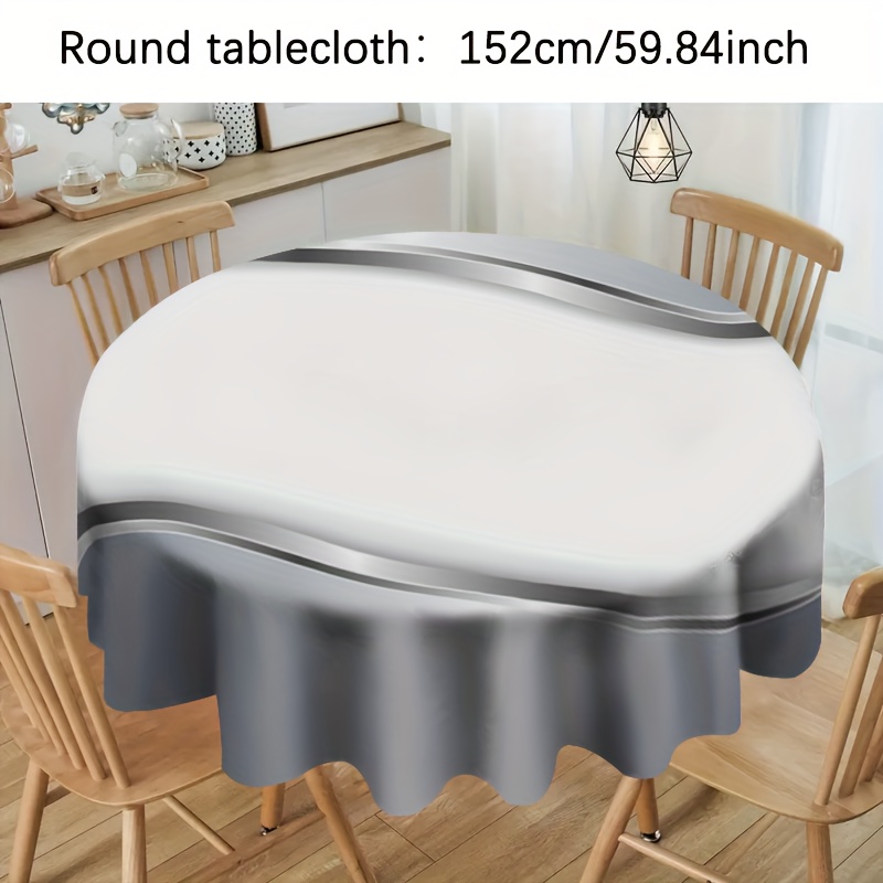 TEMU 1pc Silvery Curved Background Pattern Print, Modern Decorative Exquisite Tablecloth, Polyester Material, Rectangular/round Optional, Indoor