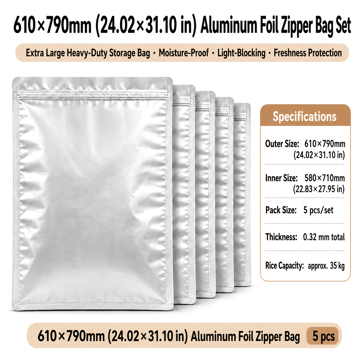 TEMU Extra Large Thickened Foil Storage Bag 5 Pack Reusable Resealable Moisture Proof High Barrier Multi Layer Heavy Duty Storage Bag