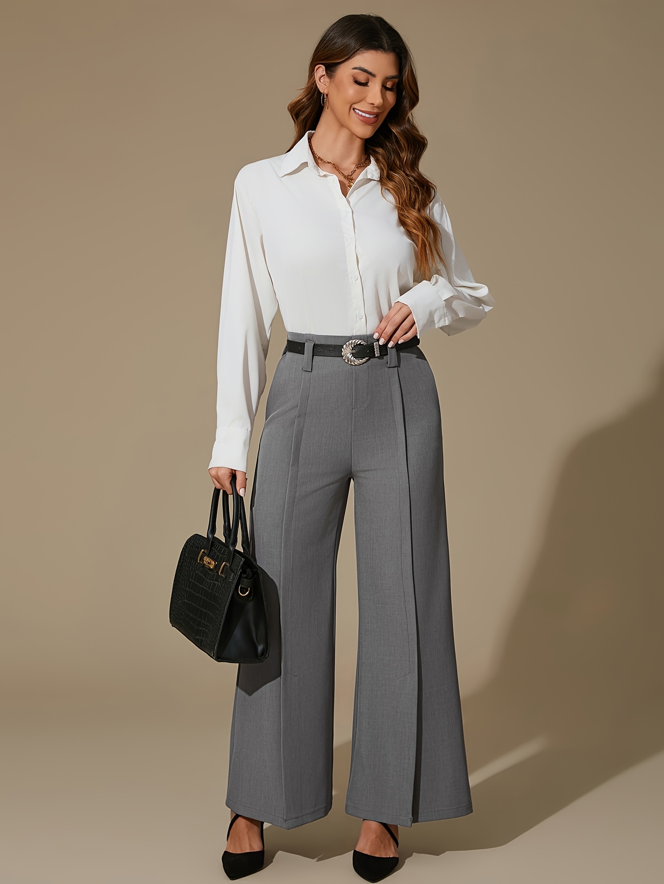 women's elegant wide leg work pants elastic Temu United Arab
