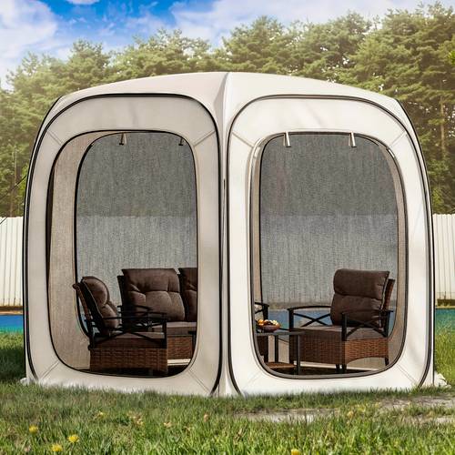 10x10ft screen house tent camping screen room gazebo with storage bag tent with nails ropes nets 6 mesh zipper doors for patio backyard garden outdoor activities beige