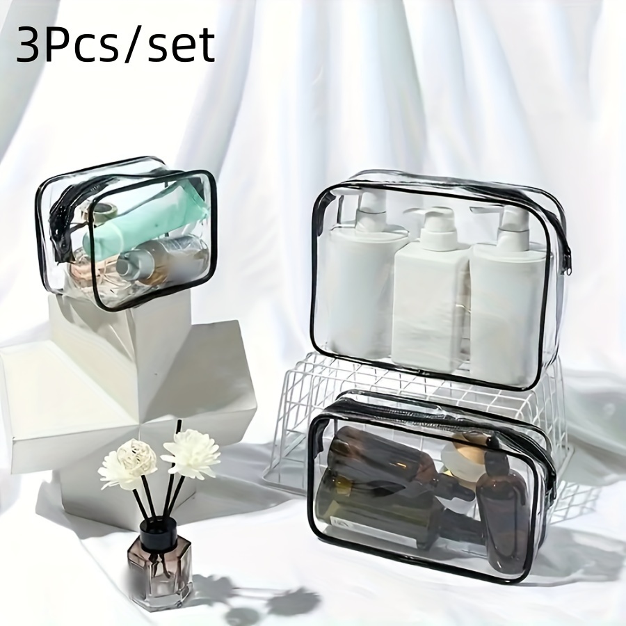 TEMU 3pcs Transparent Cosmetic Bag Pvc Makeup Bags