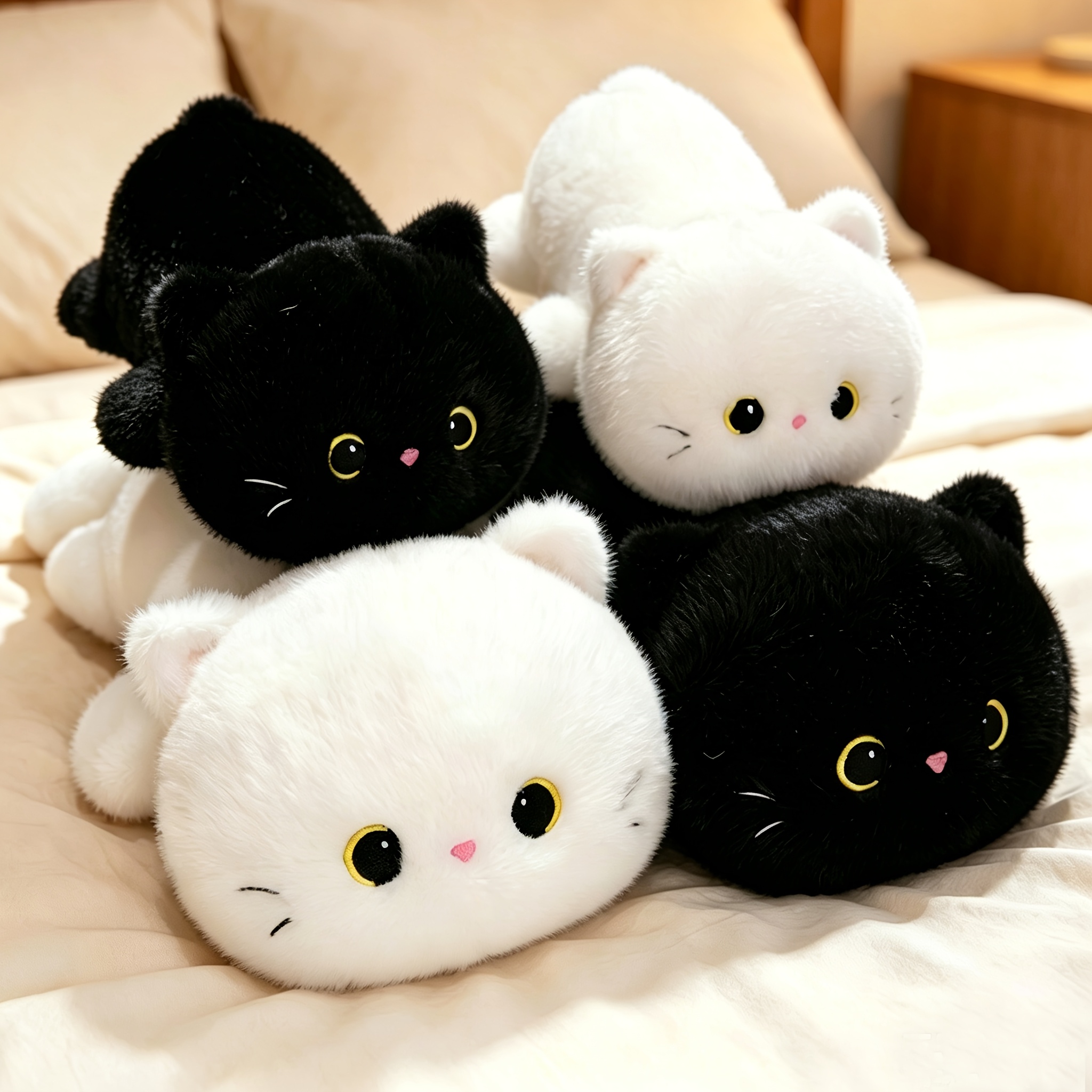 Cute Black and White Cat Plush Doll, Soft and Fluffy