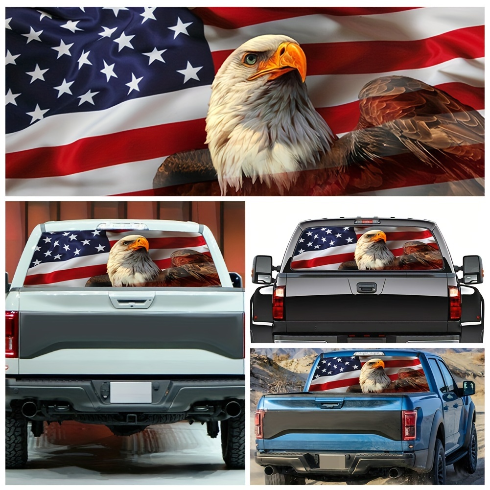 

53.14*14.17inch Car Rear Window Graphic Decal Sticker Truck Suv Van American Flag Eagle Label