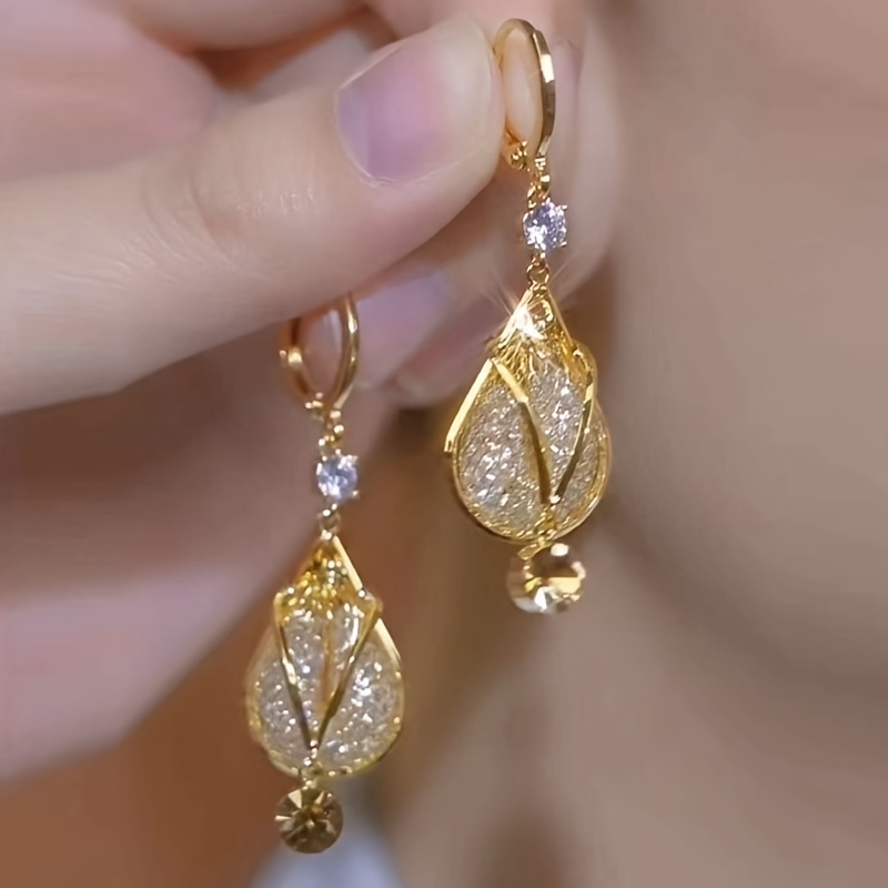 TEMU Boucles d'oreilles pendantes exquises et luxueuses de fleur de pour femme, boucles d'oreilles de soirée et élégantes, bijou cadeau