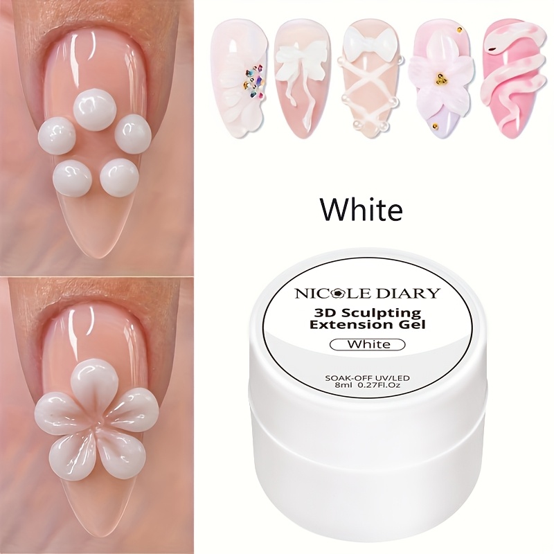 Image of Diary 3d Carving Nail Gel Polish White 3d Sculpting Gel Nail Modeling Gel Clear Multi-functional Extension Gel Nail Polish Painting Nail Art Gel Soak Off Manicure Art Carving Tool