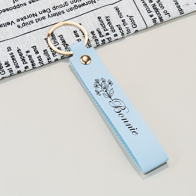 TEMU Personalized Flower + Name Pu Leather Keychain, Blank Keychain, Wristband Keychain For Men And Women, Wrist Hanging, Suitable For Keys, Card