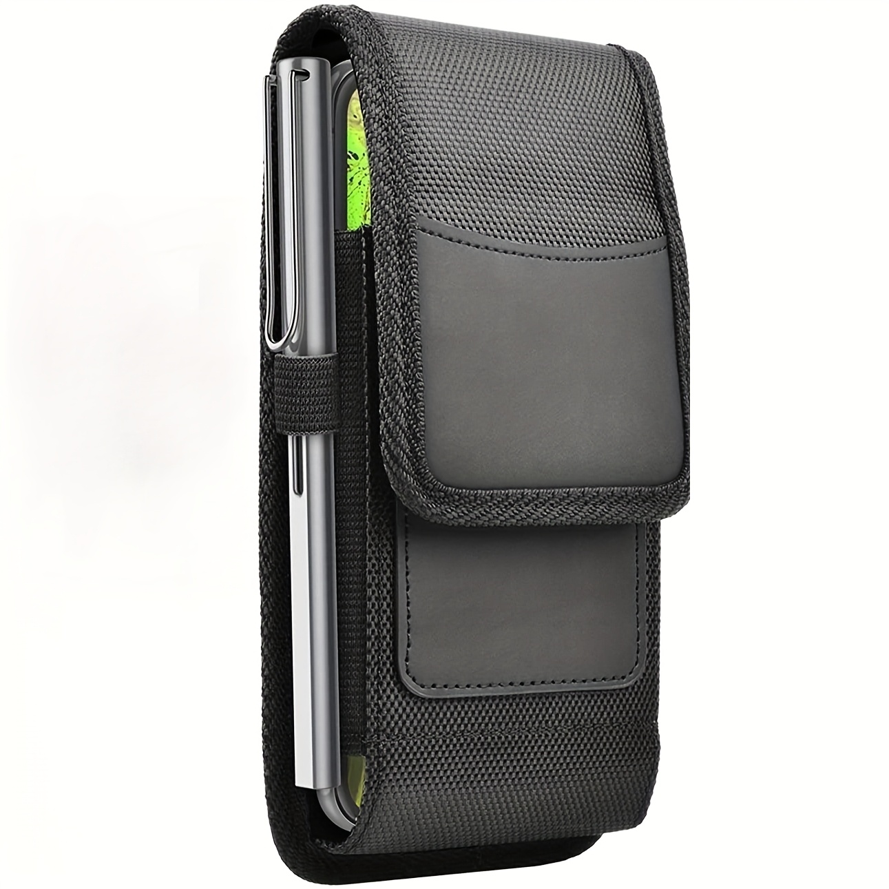 TEMU de teléfono vertical para cintura para hombre con ranura para tarjetas, de teléfono de nailon duradero con tarjetero, negra - Diseño y plegable,
