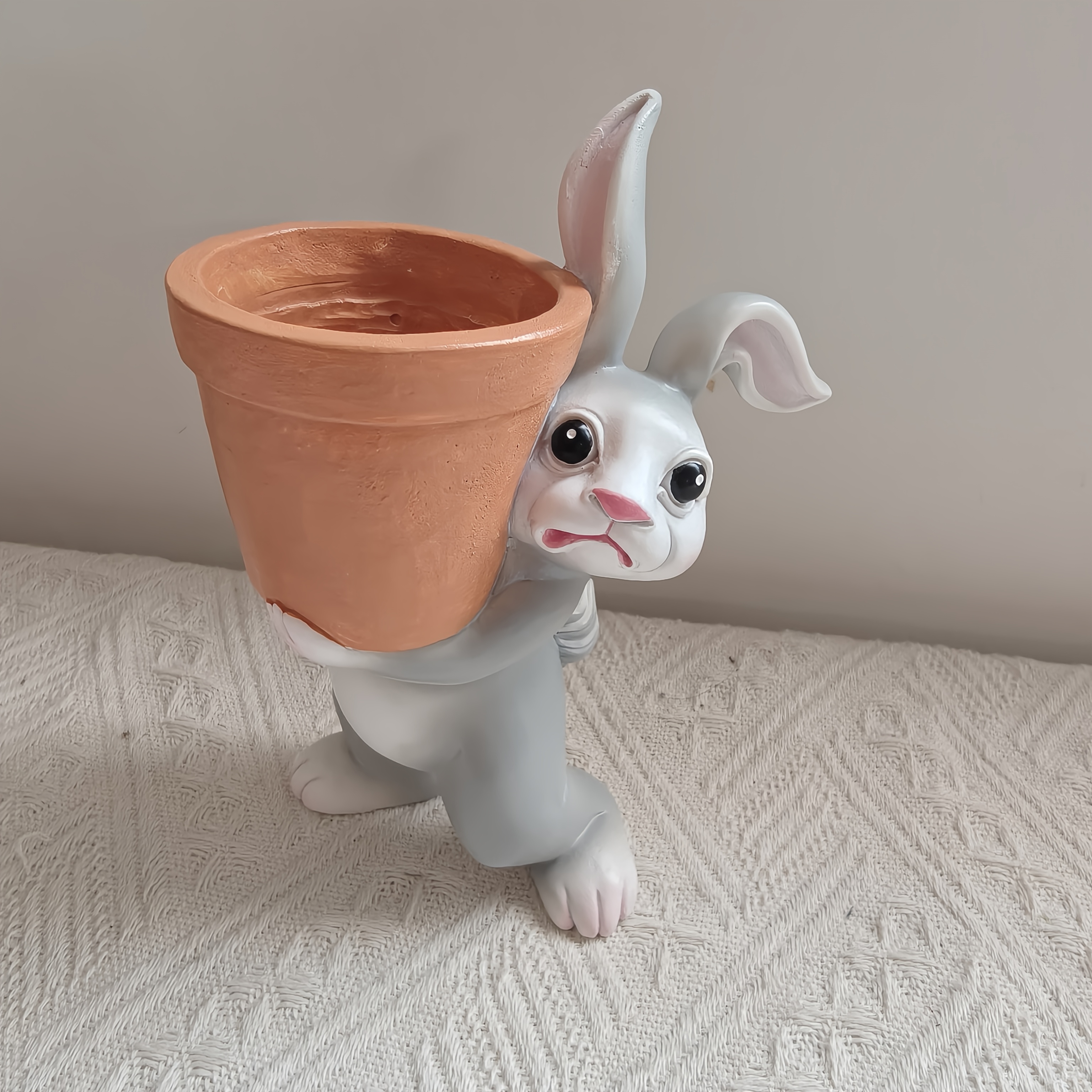 TEMU 1pc Rabbit Resin Planter & Ornament Suitable For Planting, /outdoor Garden Decor With Rabbit-shaped Pot, Irregular -standing Planter For
