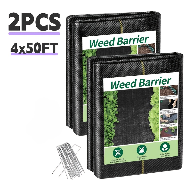 TEMU 6x300ft 3.2oz Heavy-duty Weed Control Landscape Fabric-woven Geotextile With U-shaped Ground Stakes, Permeable Ground Cover Mat, Designed For