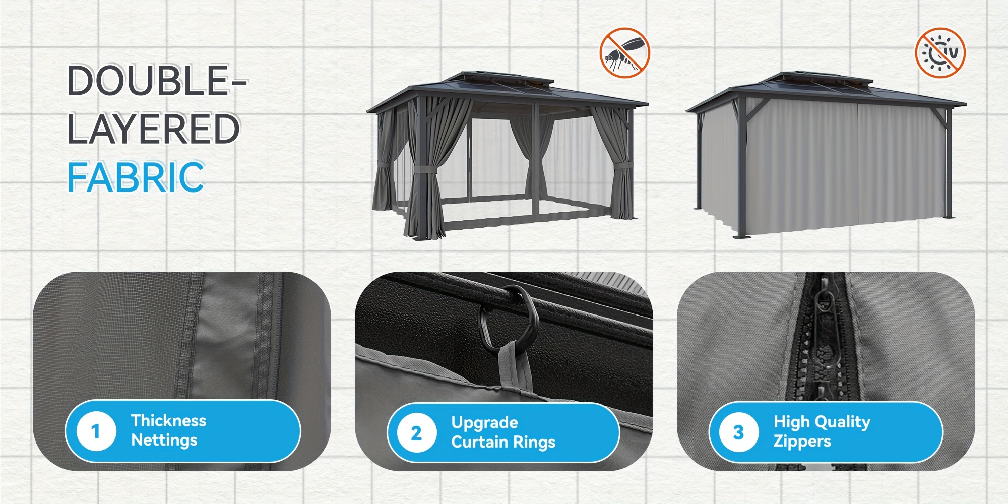 14'x12' Hardtop Gazebo for Patio, Outdoor Aluminum Gazebo with Double Roof, Curtains & Netting, Weather-Resistant Permanent Pavilion, Backyard Patio Furniture for Garden, Lawn, Deck (Gray)