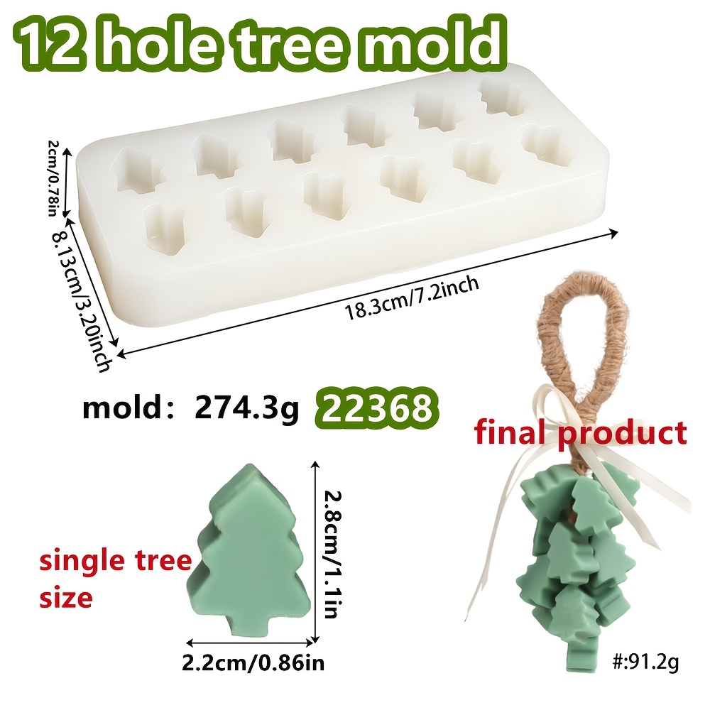TEMU 1pc 12/hole Christmas Pine Cluster Soap Silicone Mold, Reusable Pine Tree Silicone Candle Mold For Scented Candles, Soap Making, Epoxy Resin
