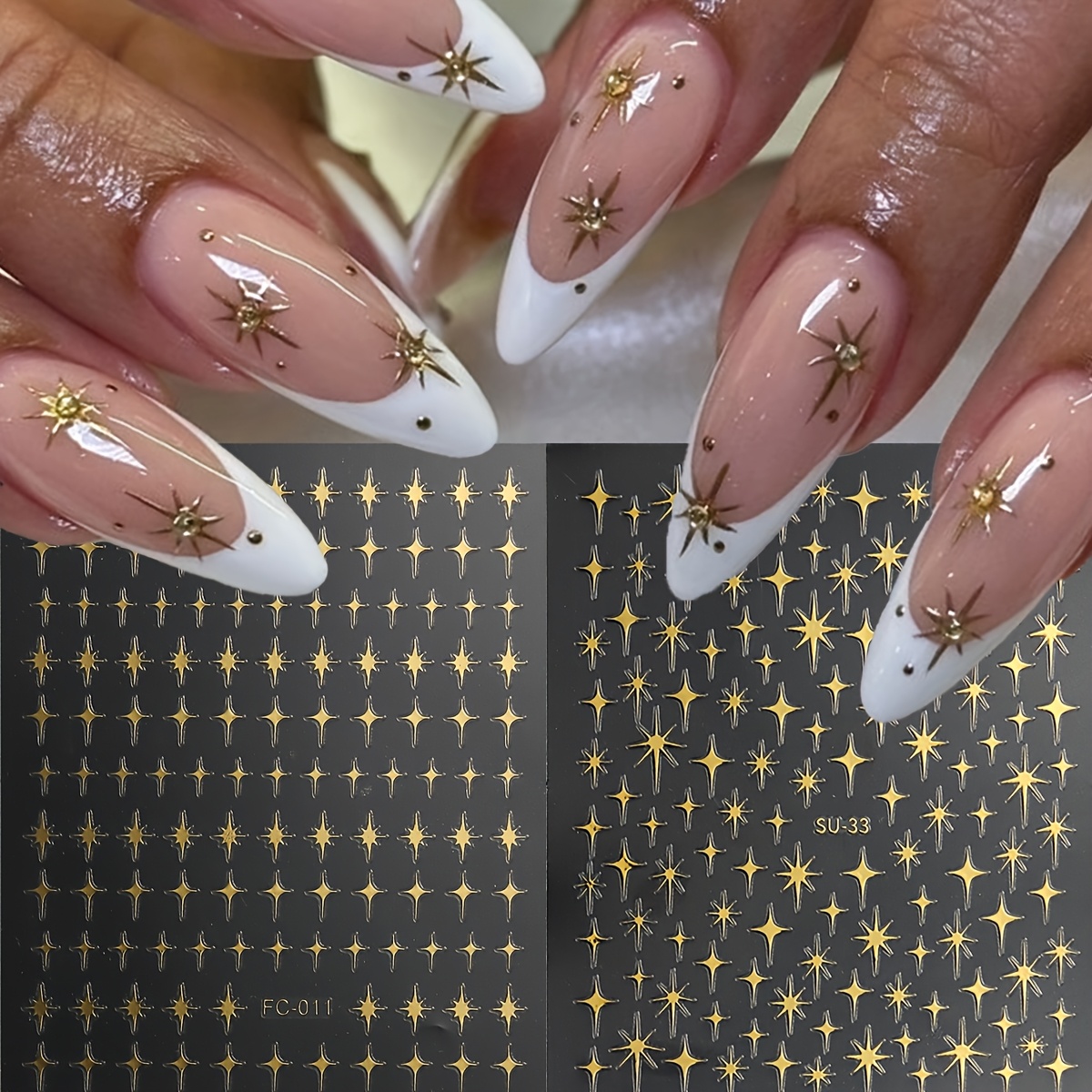 2-pack Golden Starburst Nail Stickers | Self-adhesive, Shimmery End, Single Use, Fantasy Theme