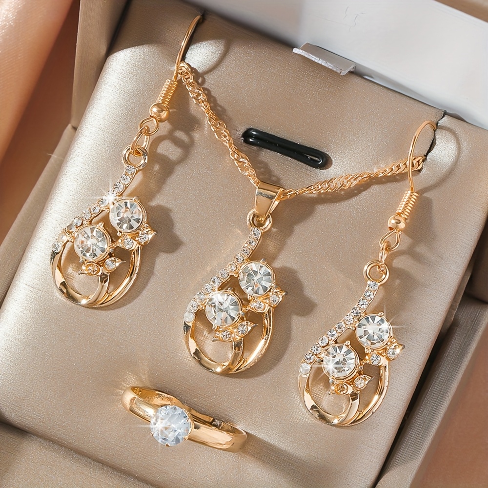 TEMU 4 Elegant Women's Jewelry Sets - Rings, Earrings, And Necklace - Suitable For Or Special Occasions, Daily Occasion Jewelry | Elegant Jewelry Set