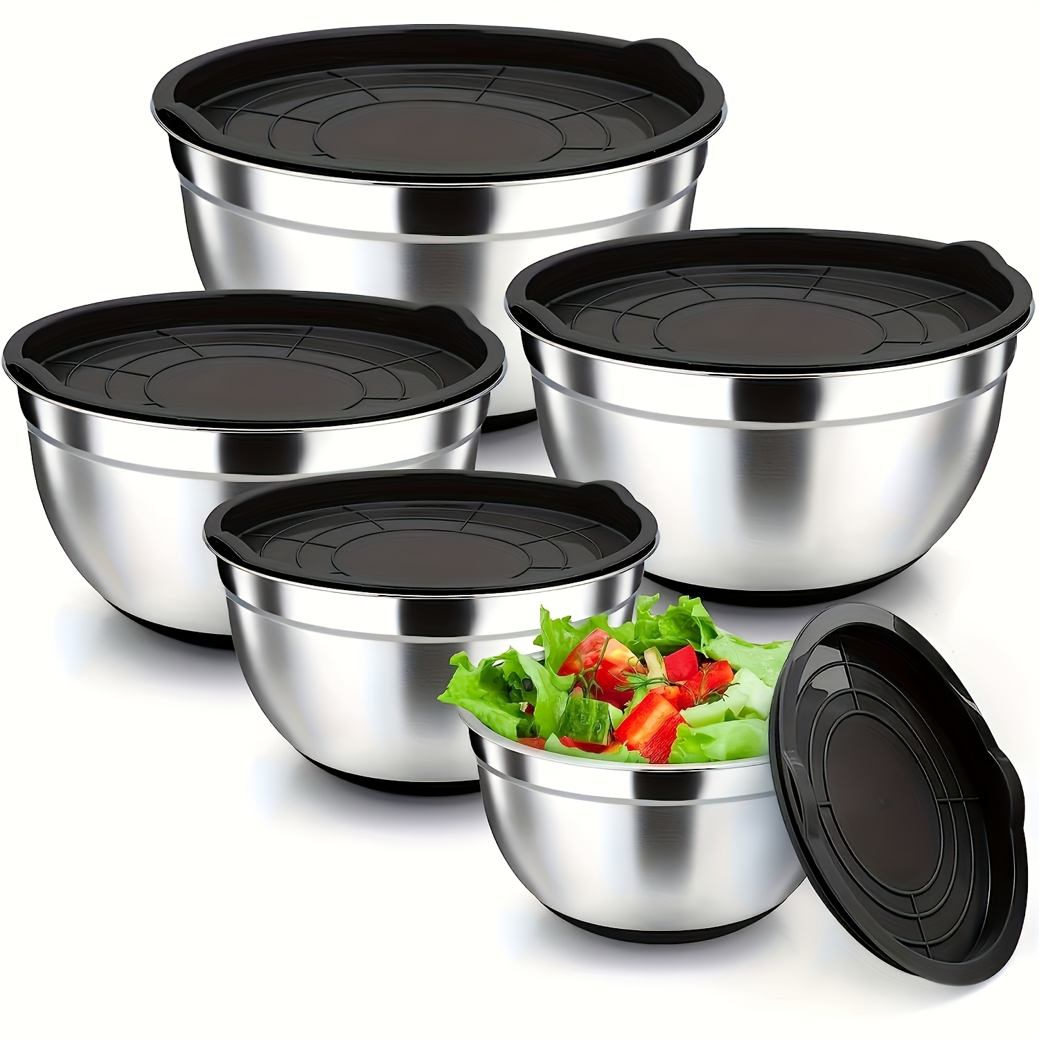 

Set Of 5 Steel Mixing Bowls Dust-proof Covers - -proof, And , Suitable For Salad And Steel Bowls, Steel Mixing Bowls, Dishwasher Safe Cleaning