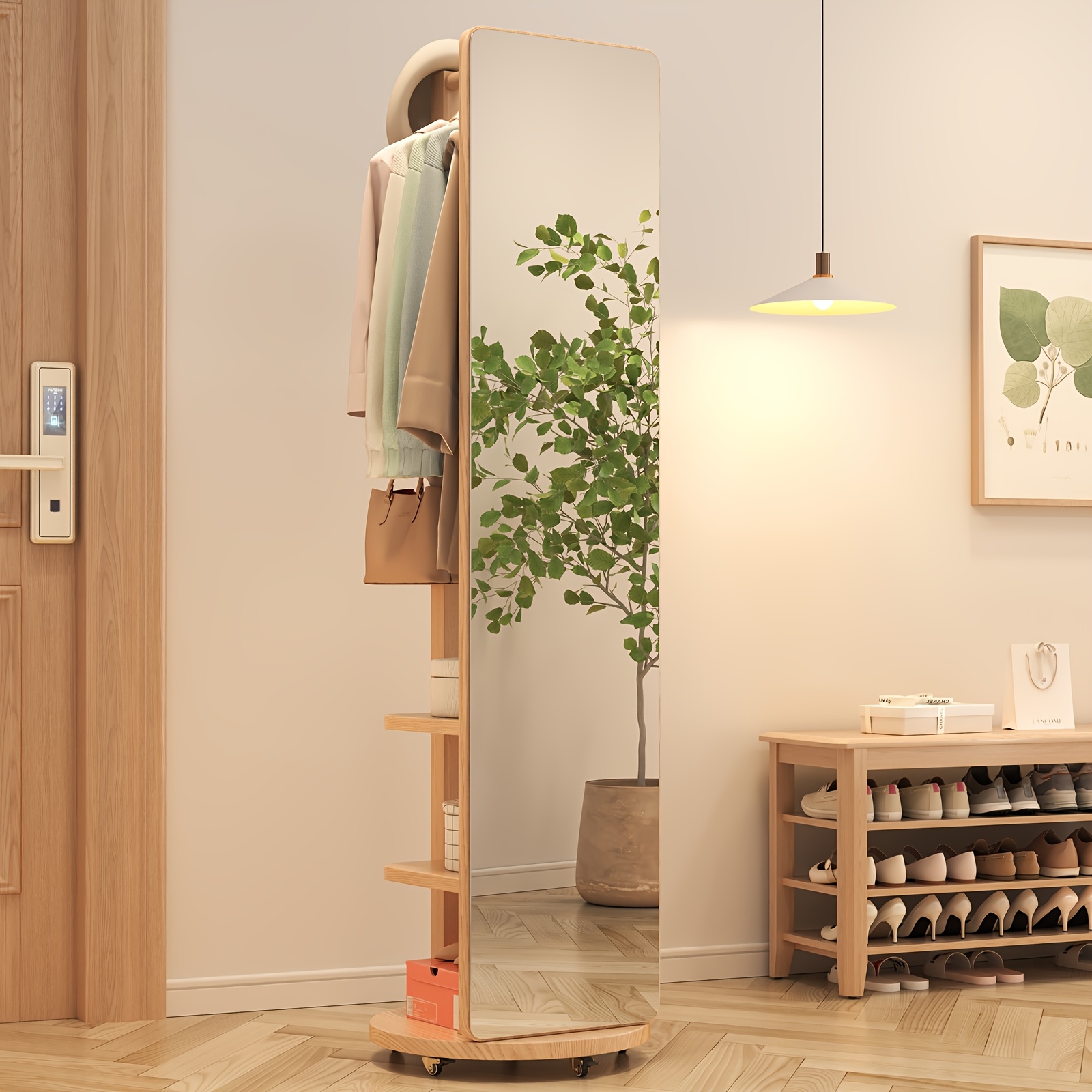 meubles pour la maison, en bois massif, pleine hauteur, debout, pour chambre à coucher, rotatif et mobile avec un porte-vêtements intégré, dressing pleine longueur adapté pour la chambre à coucher et le salon, détails de la livraison gratuite 1