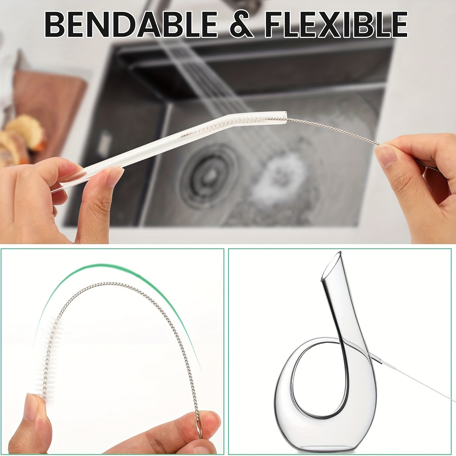 Straw Cleaning Brush Set, Stainless Steel Handle Straw Brush Set 10pcs, Extra Long Straw Brush Suitable for Glass Cups, Straw Cups, Water Bottles and Tubes (White)