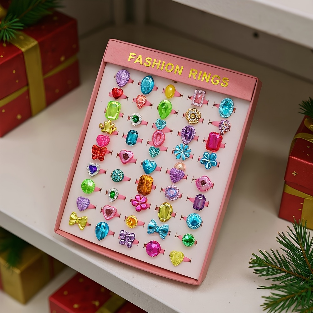Shuning Children Kids 20pcs Cute Crystal Adjustable Rings Jewelry With Gift Bag