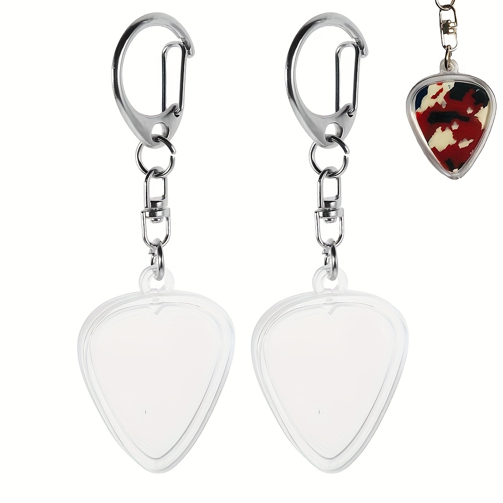 Image of 2 In1 Guitar Pick Holder Keychain-can Store Guitar Picks And Photos At Time, Heart Shaped Clear Case, Portable Transparent Storage Case (2set)