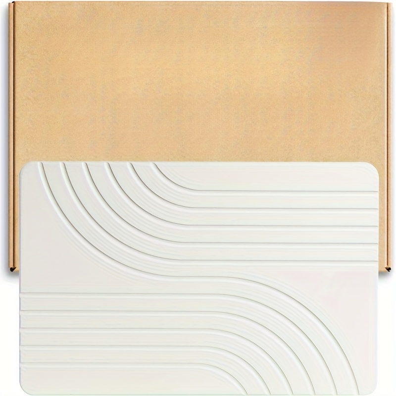 Diatomaceous -dry Bath Mat | Chemical-free, Anti-slip, , Half-oval Design With Marble Pattern, Durable & Stylish For Bathroom Floor Protection, Bathroom Mat
