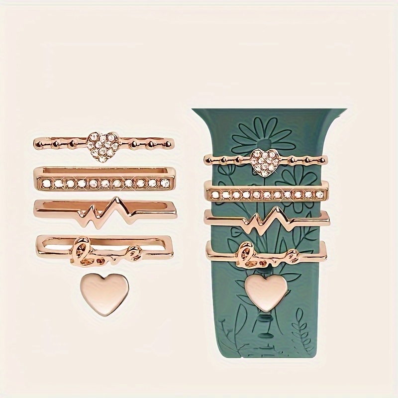 

1 Set Heart, Letter And Crystal Decoration Watch Band Decoration For 38mm, 40mm, 41mm, 42mm, 44mm, 45mm Smart Watch Bands