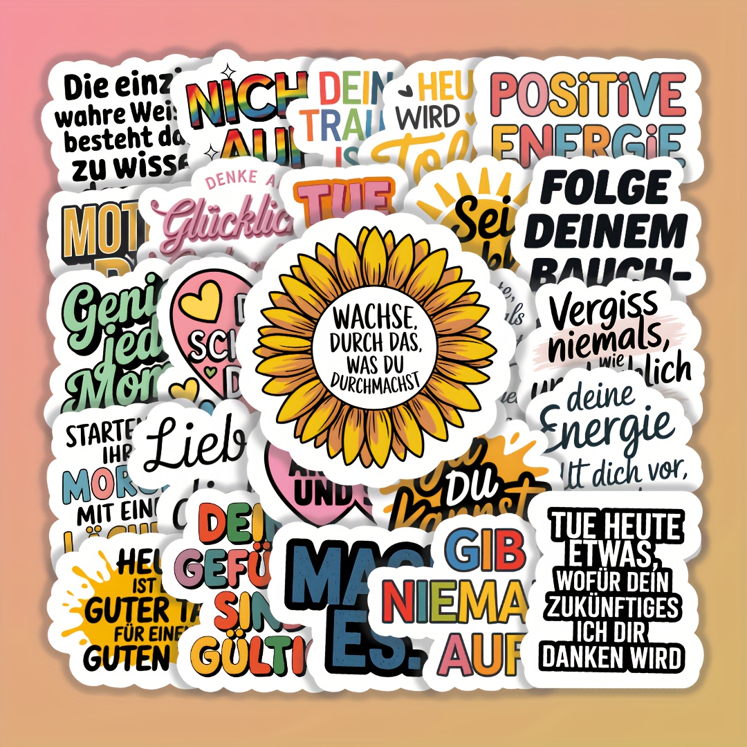 25pcs German Inspirational Quote Stickers | Creative Fun Decorations For Laptops, Phones, Suitcases, Skateboards, Guitars, Helmets - Self-adhesive, Paper Material