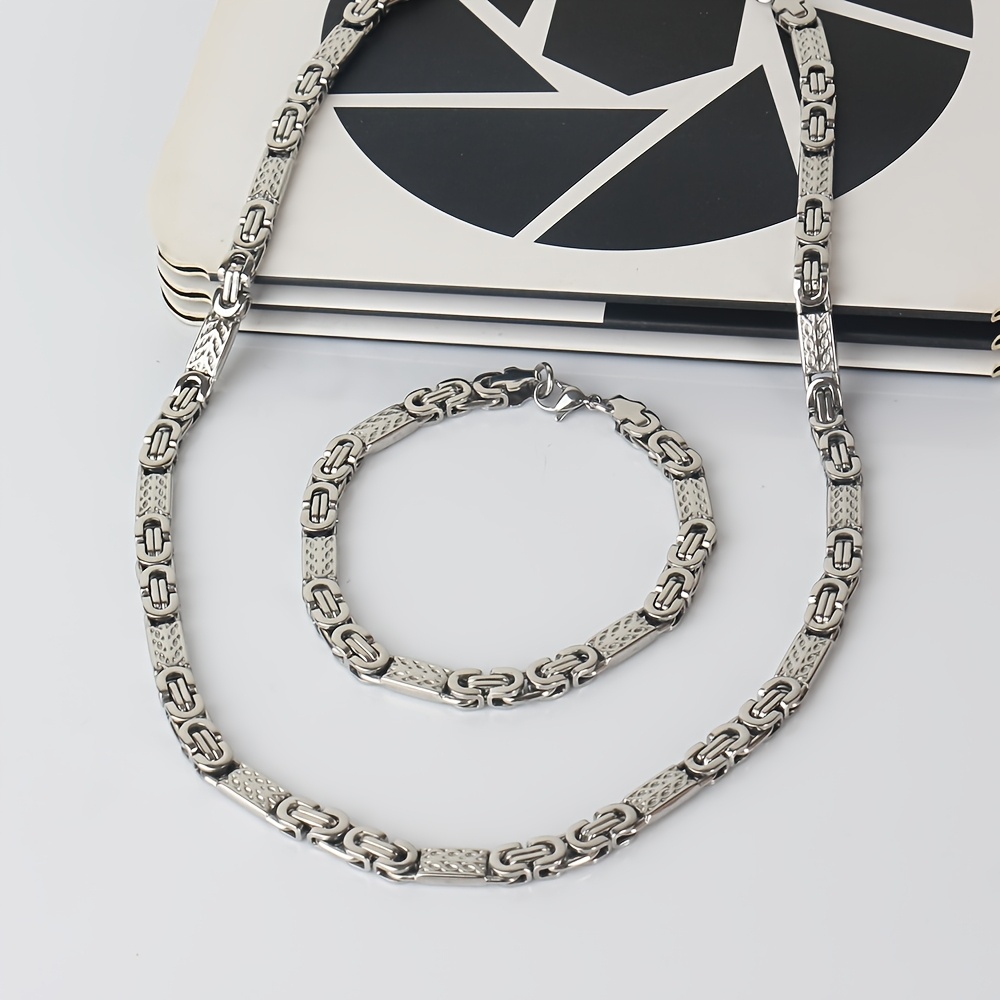 6mm Wide Stainless Steel Flat Cuban Chain Men's Hip Hop Stainless Necklace + Bracelet European And American Jewelry