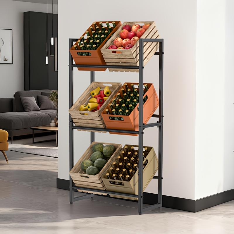 Image of Two-layer/three-layer Beverage Box Rack, 71 X 32 X 140 Cm/ 71 X 32 X 80 Cm, Beverage Rack Holding 4/6 Boxes, Steel Rack, 150 Kg Per Layer, For Kitchen Use, Black