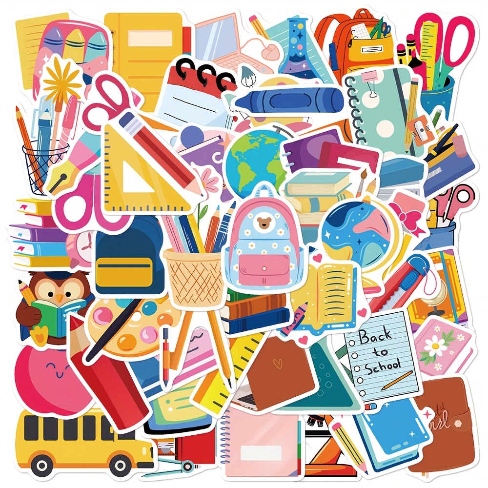 50pcs Back-to-school Series Stickers Creative Sealing Stickers Laptop Desktop Office Chair Decoration Self-adhesive Paintings Suitable For Halloween Thanksgiving Gift Cute Stickers