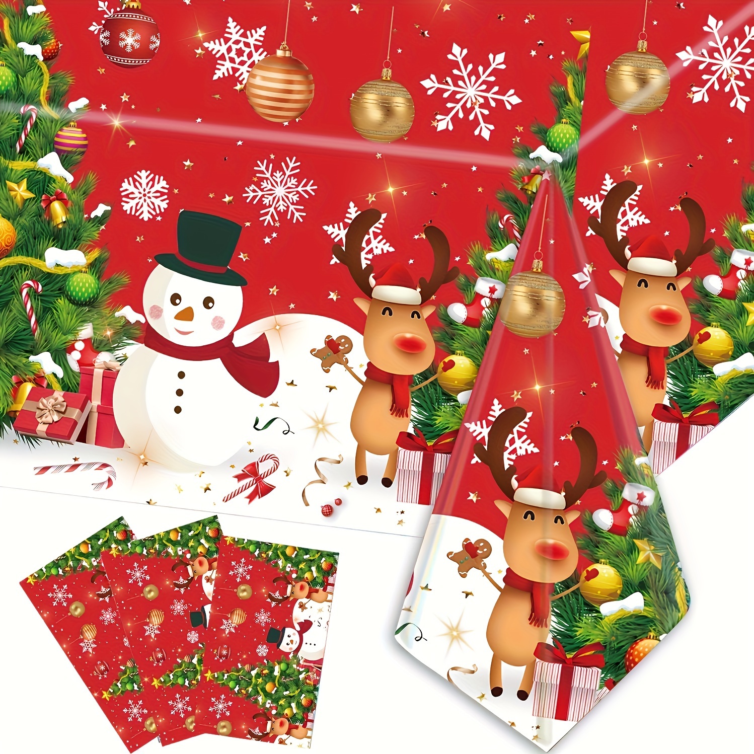 

Christmas Snowman & Disposable Tablecloth - For Parties, / Use,