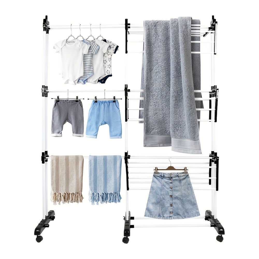 TEMU 4-tier Extendable Clothes Drying Rack, Foldable & Sturdy Stainless For Indoor/outdoor Use, Adjustable Width 75-142.5x64x170cm, Black & White,