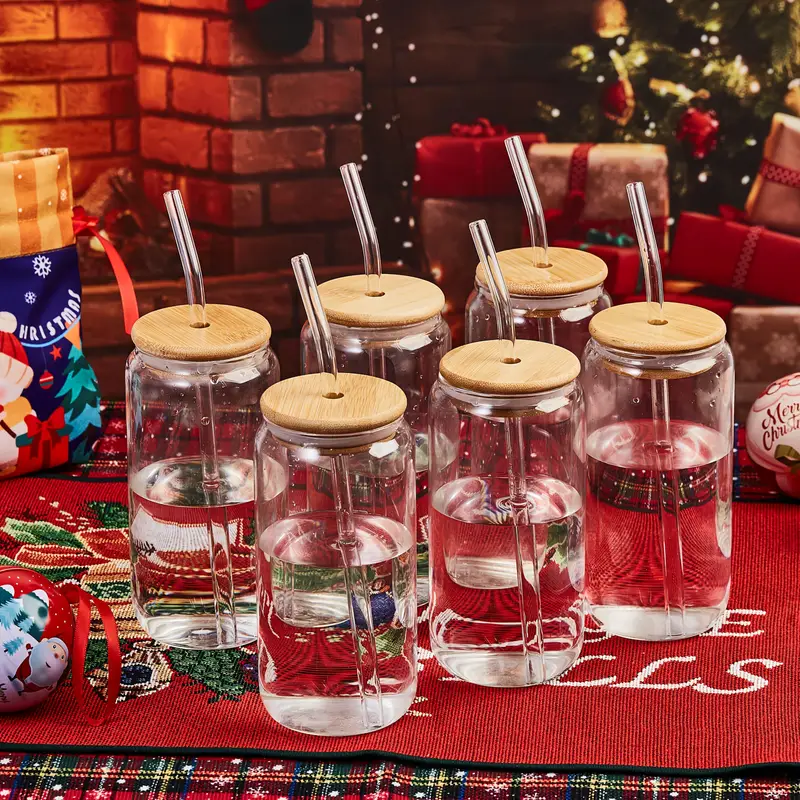 4pcs 18 6oz 550ml including bamboo lid straw straw brush glass set with a smooth and similar to traditional aluminum cans an ideal container for iced coffee milk water juice Product details 3