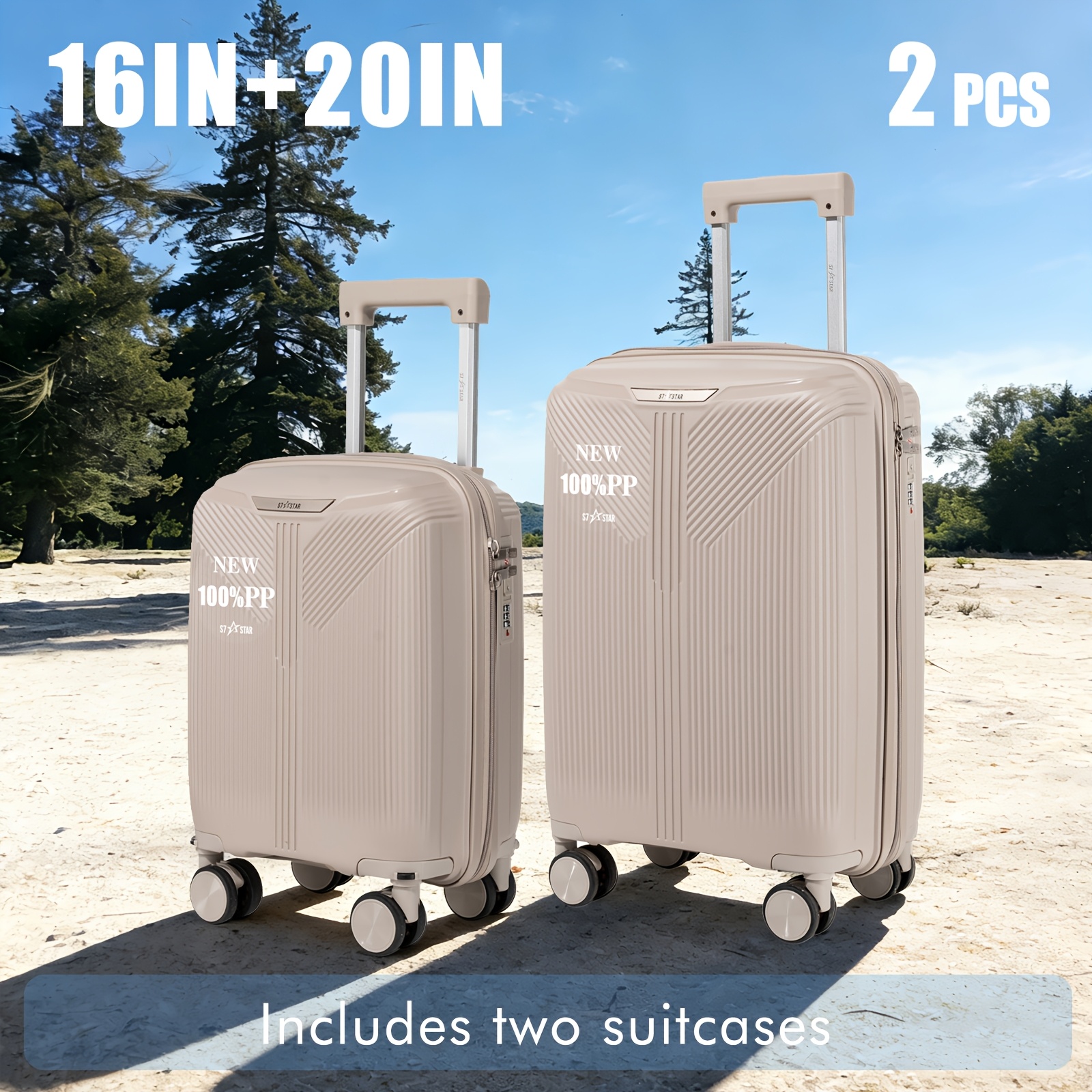 Image of 2pcs Pp Hand Luggage 16/20 Inches, 16-inch Detachable Wheels, With Combination Lock And Swivel Wheels For Light Rolling, Meeting Suitcase, Luggage Set, Hand Luggage Needs, Ideal For Business Trips