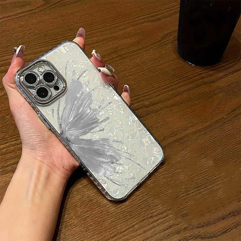 

Silvery Butterfly Bling Shell Pattern Phone Case For /15/14/13/12/11 Series, High Quality Protective , Shockproof, Anti Slip, Lightweight, Fashion, Pc Material, Lens All Inclusive Protective Cover