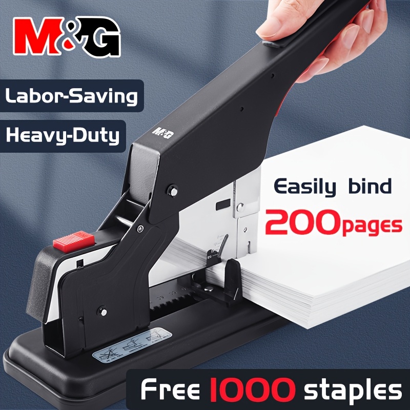 

M&g Heavy Duty Stapler, /200 Sheets Capacity, Free 1000 Included, Easy , Black Metal Large Stapler For Paper Binding, School And Office Supplies, Use