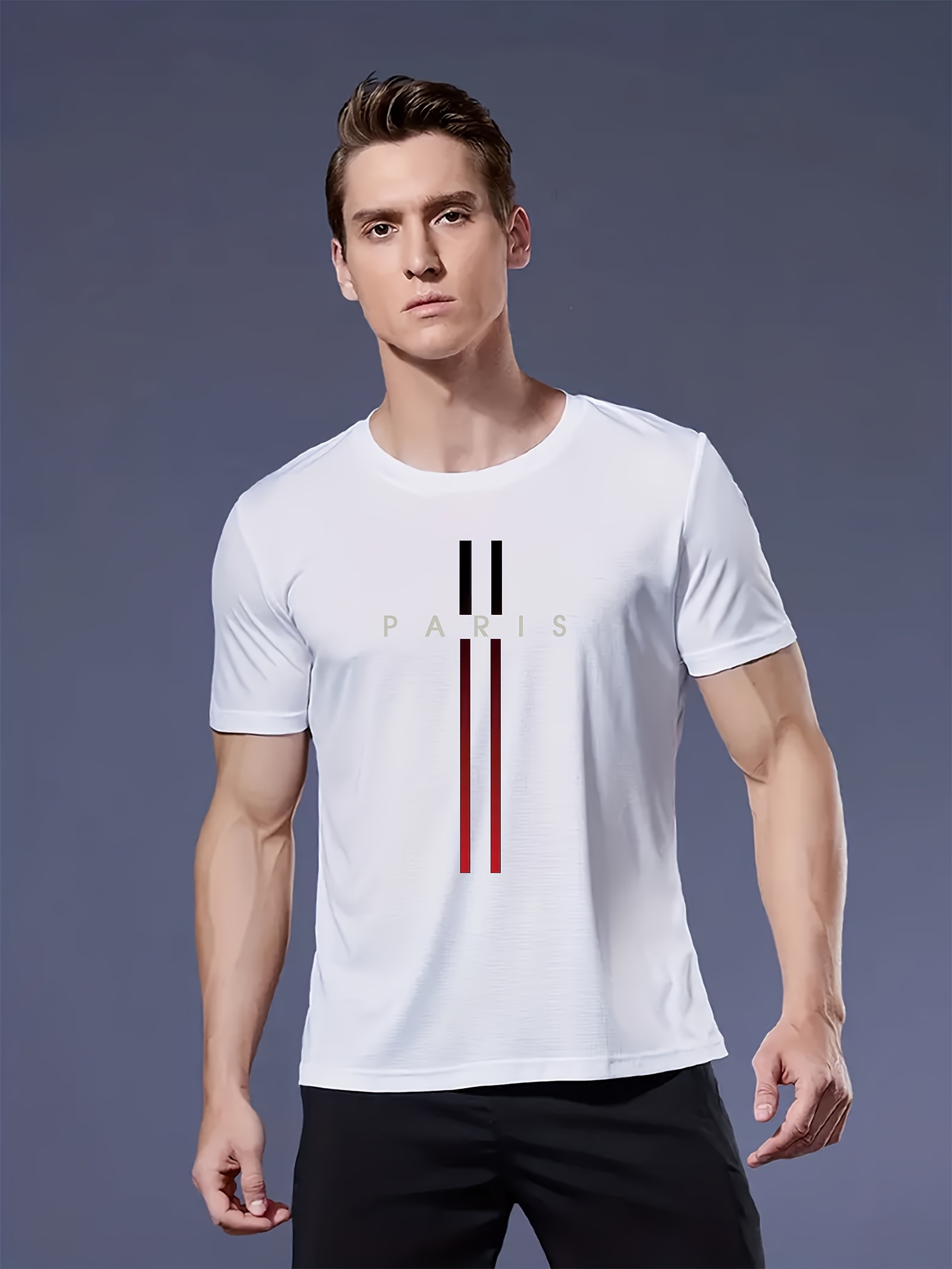 3pcs Mixed Print Gradient Long Stripe Pattern Men's Lightweight Short-Sleeve T-Shirt - Quick-Dry, Breathable, Sweat-Absorbing Casual Summer Shirt with Crew Neck Design