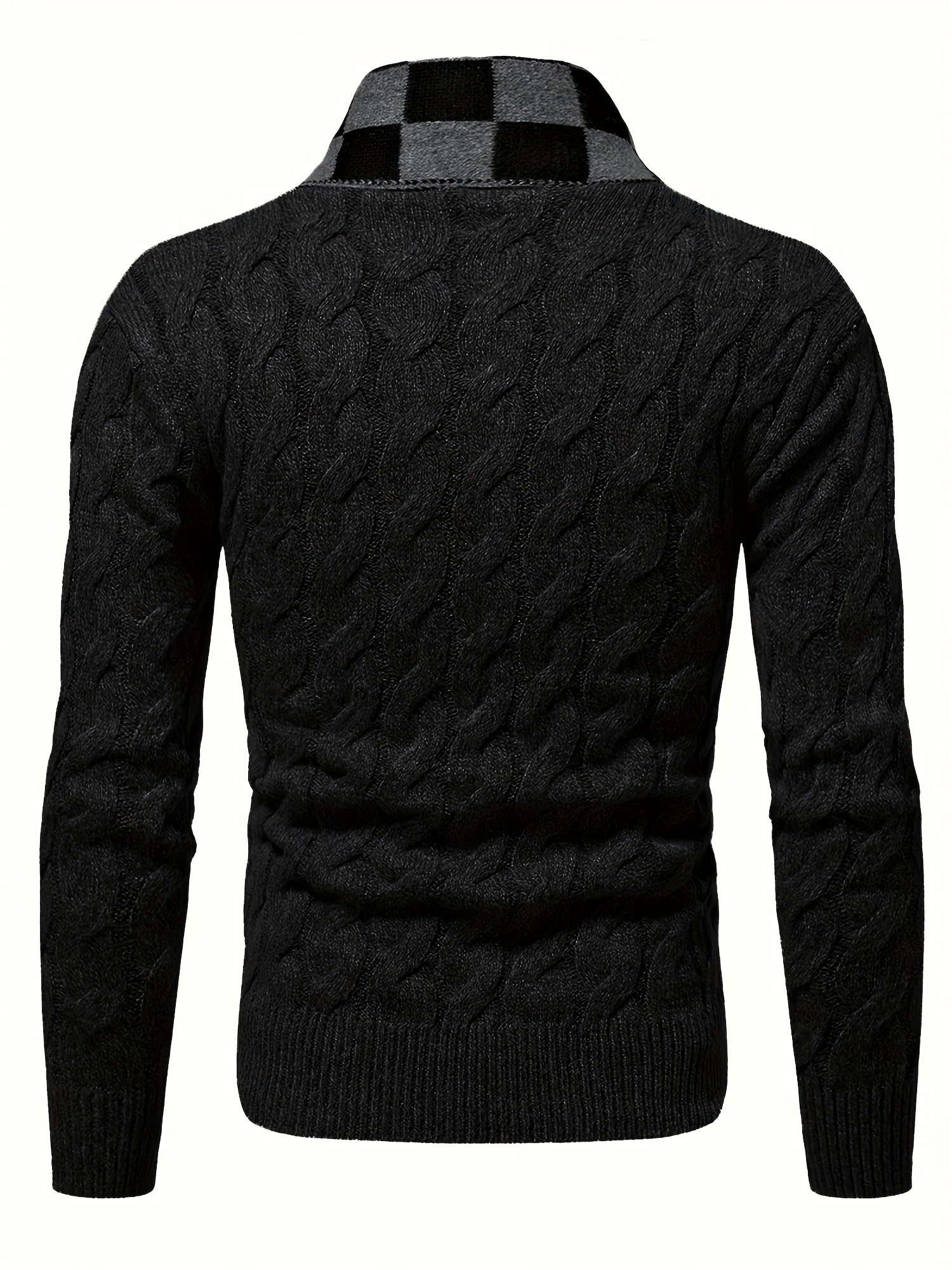 Maqiqi Obm Slim Fit. If You Prefer a Looser Fit, We Recommend Sizing Up. This Is a New Autumn/winter Thickened Men's Pullover Sweater. It's a Comfortable and Warm Solid-color Cable-knit Long-sleeve Top with a Checkerboard-patterned Collar