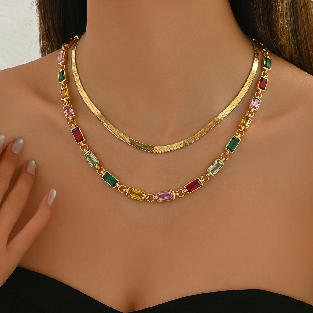Women's Double-layered Colorful Imitation Gemstone Necklace