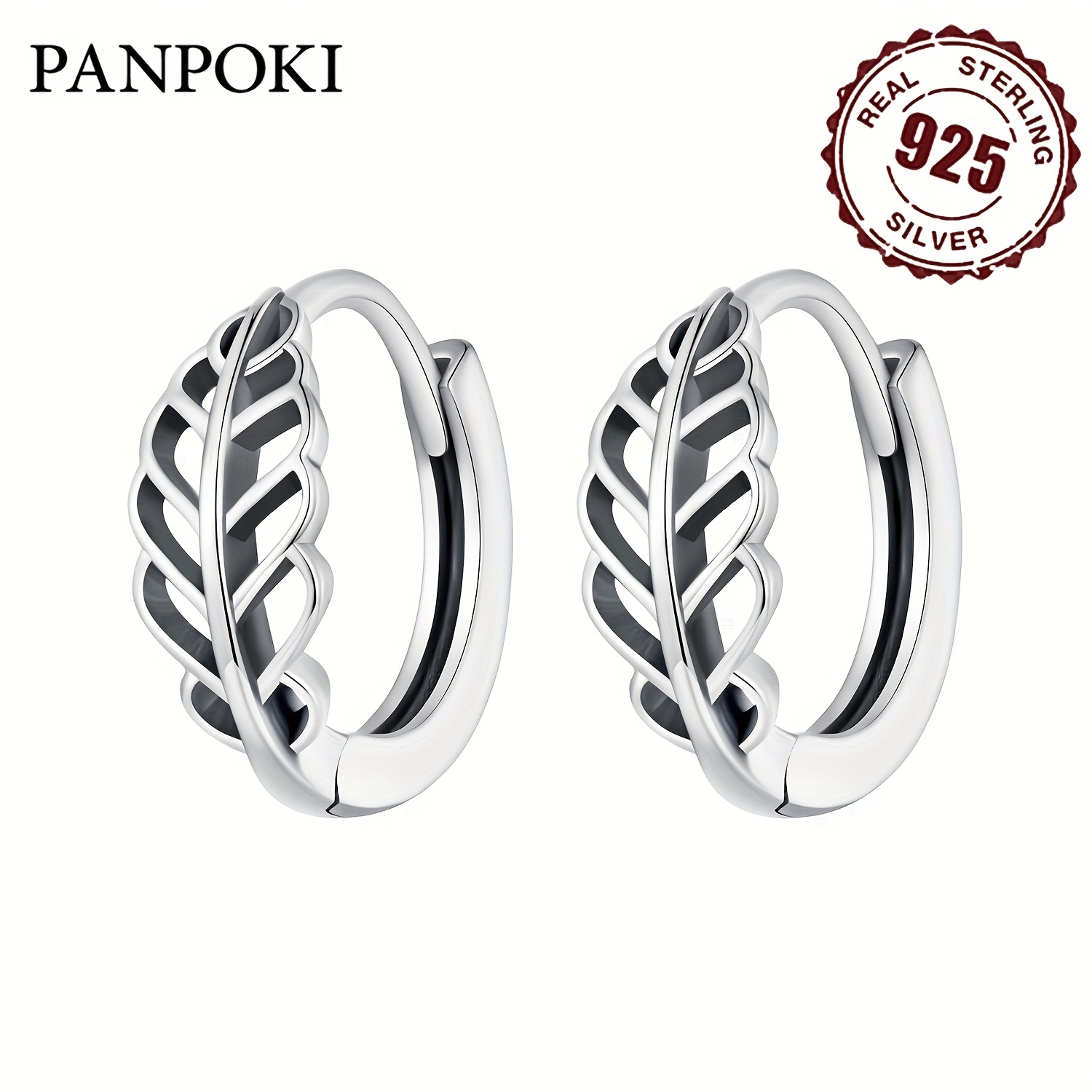 TEMU 925 Sterling Silver Hoop Earrings With A Delicate Leaf Design - Hypoallergenic, Stylish, And Versatile Jewelry For Women - For Female