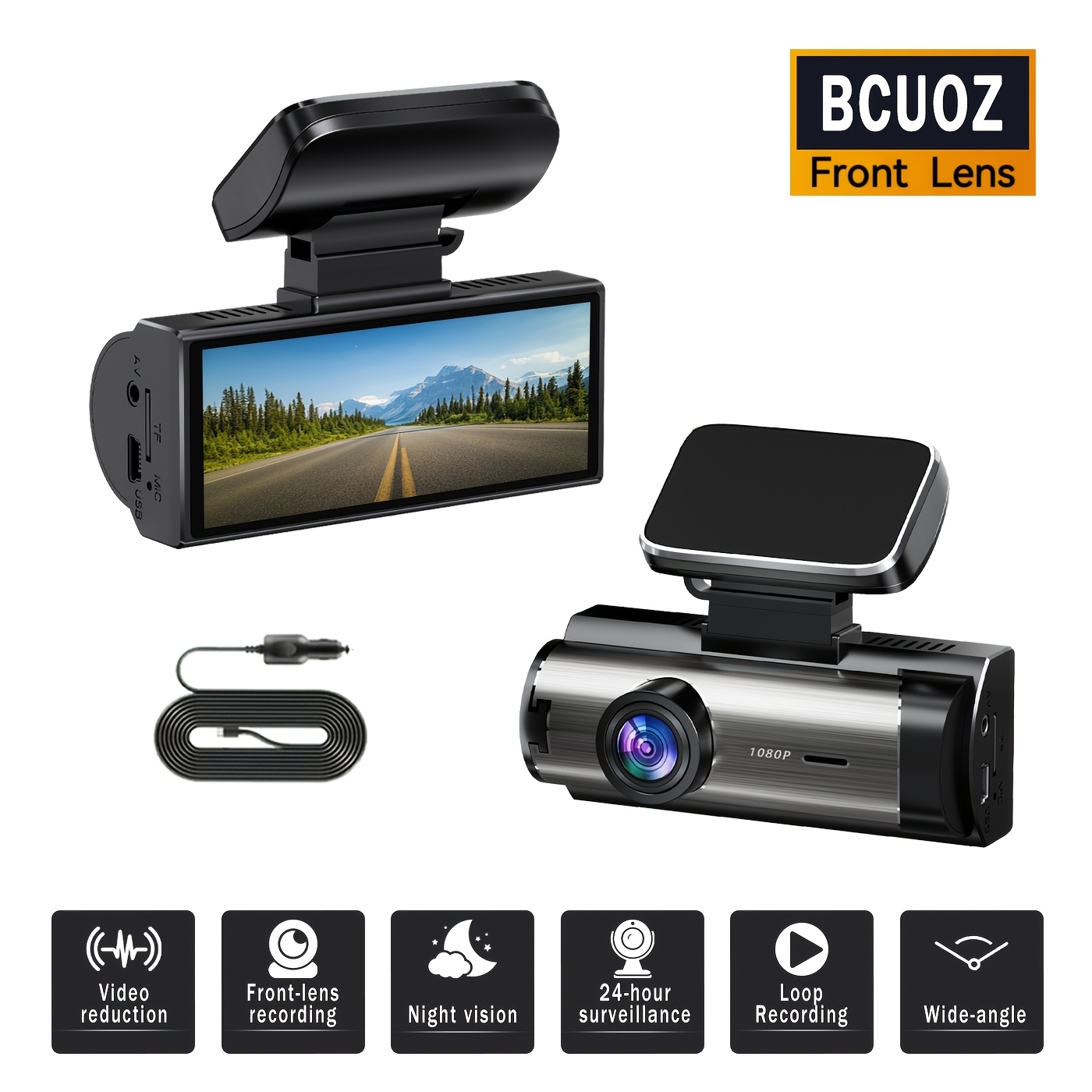 Cámara de salpicadero dual 1080P+720P para coches con visión nocturna IR, grabación en bucle y lente gran angular - Pantalla IPS de 8.03 cm, con tarjeta SD de 32 GB opcional - Imagen 6