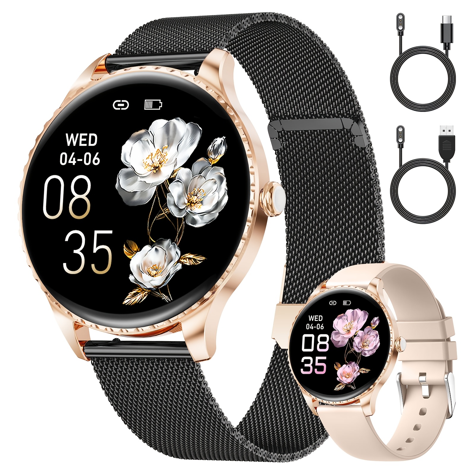 Image of Siemorl Watch With Wireless Calling, 1.32-inch Amoled Display, Ip67 Waterproof Smartwatch, 2 Straps/100 For Iphone Sleep/female Function