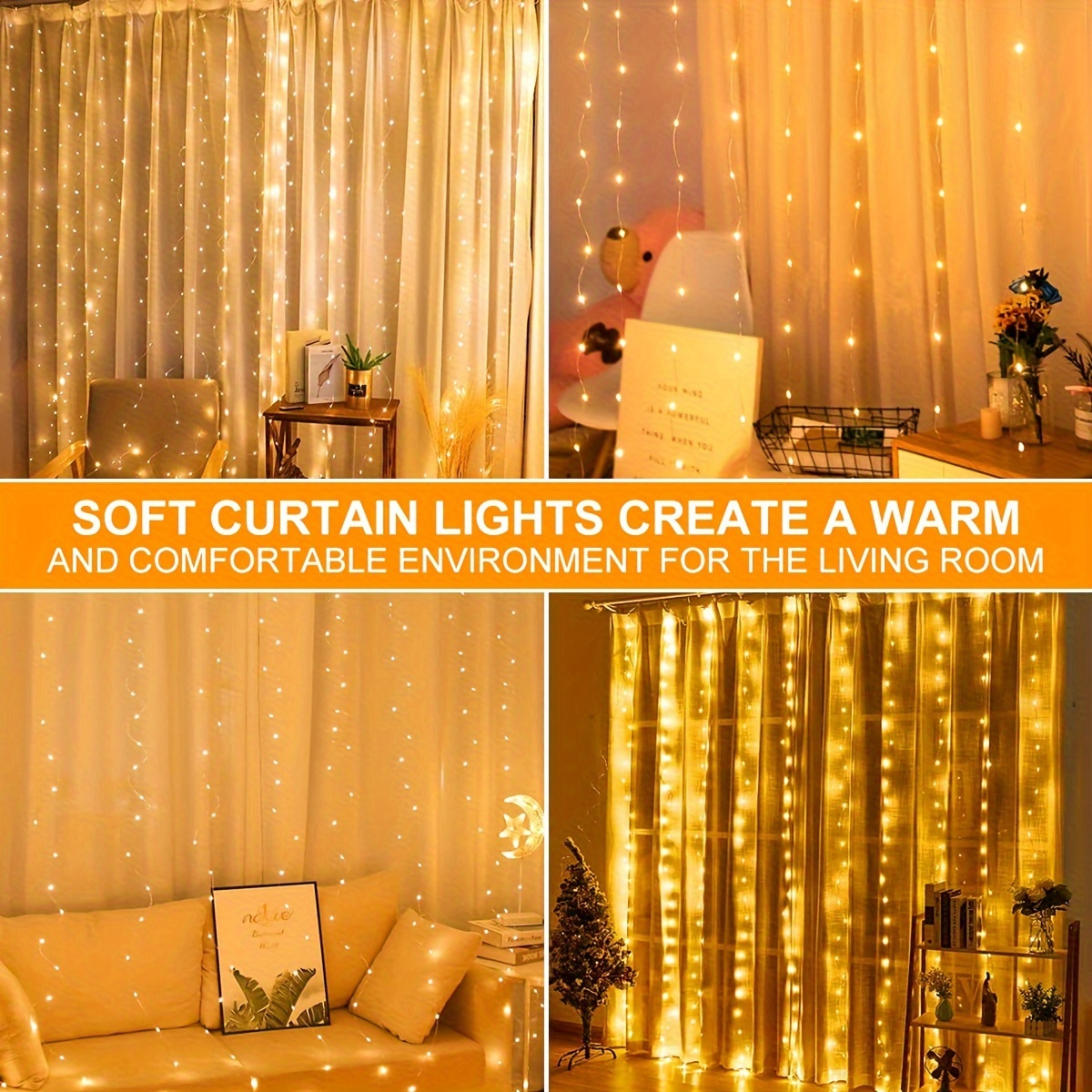 300 Led Curtain Lights Copper Wire Light Strings Usb Powered