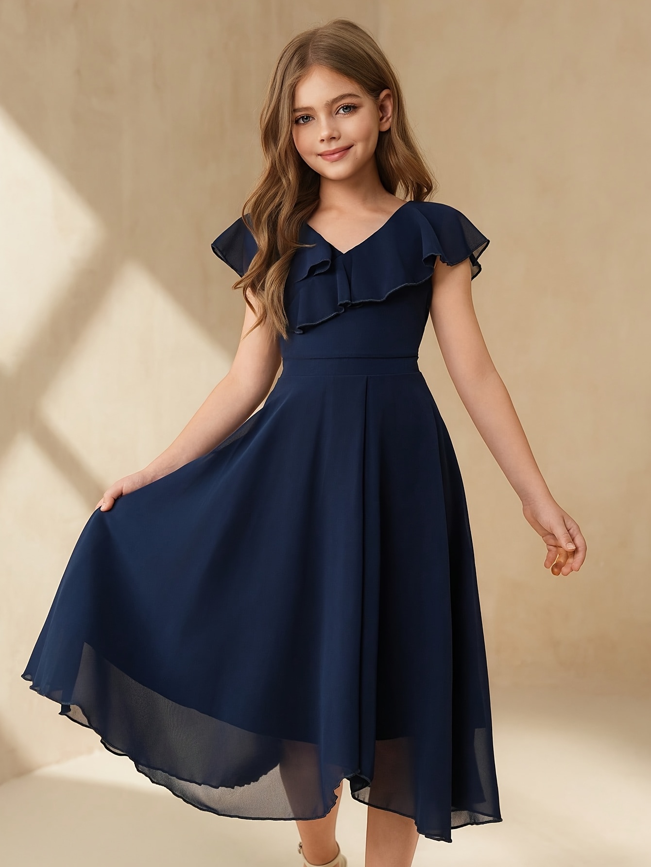 temu blue dress navy sold on United States Size:XS / 0-2 Paula High Slit Asymmetric model:Abby